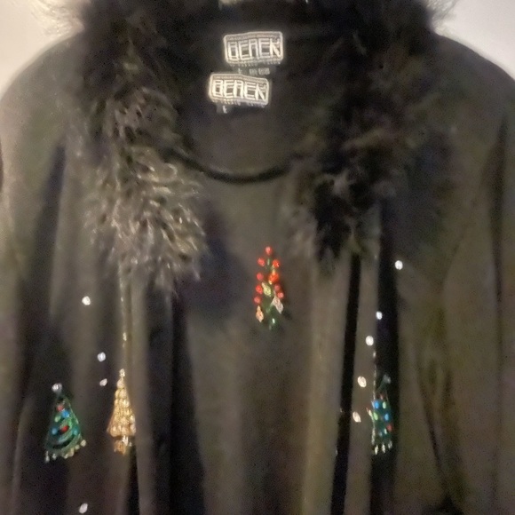 2 Pc Elegant Berek Christmas Knit Cardigan & Matching Tee w Bejeweled Trees L - Picture 3 of 11